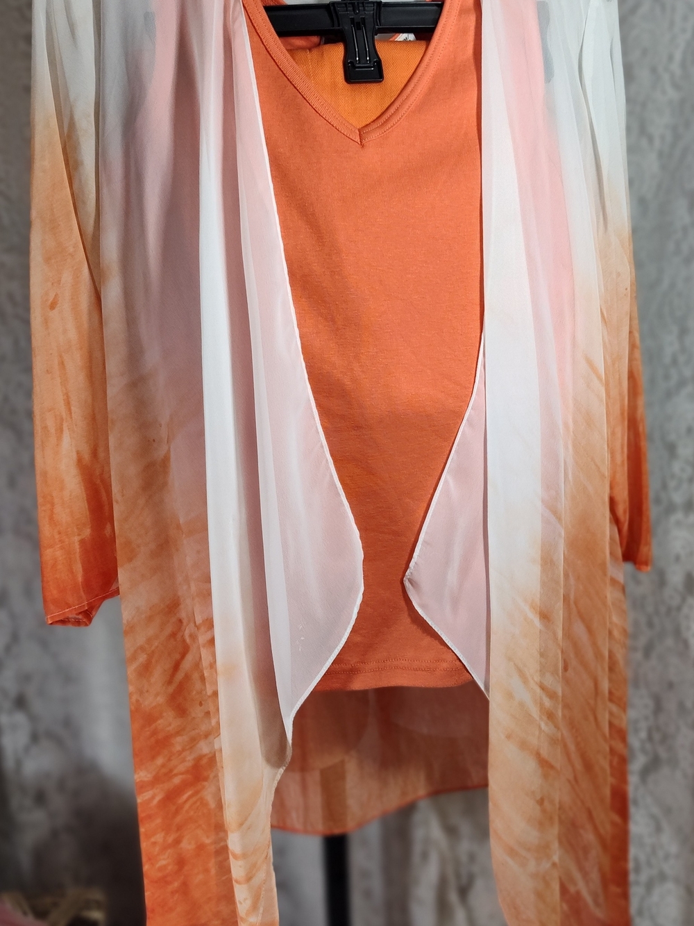 Chico's Travelers Sheer Orange Ombre Open-Front Kimono Cardigan